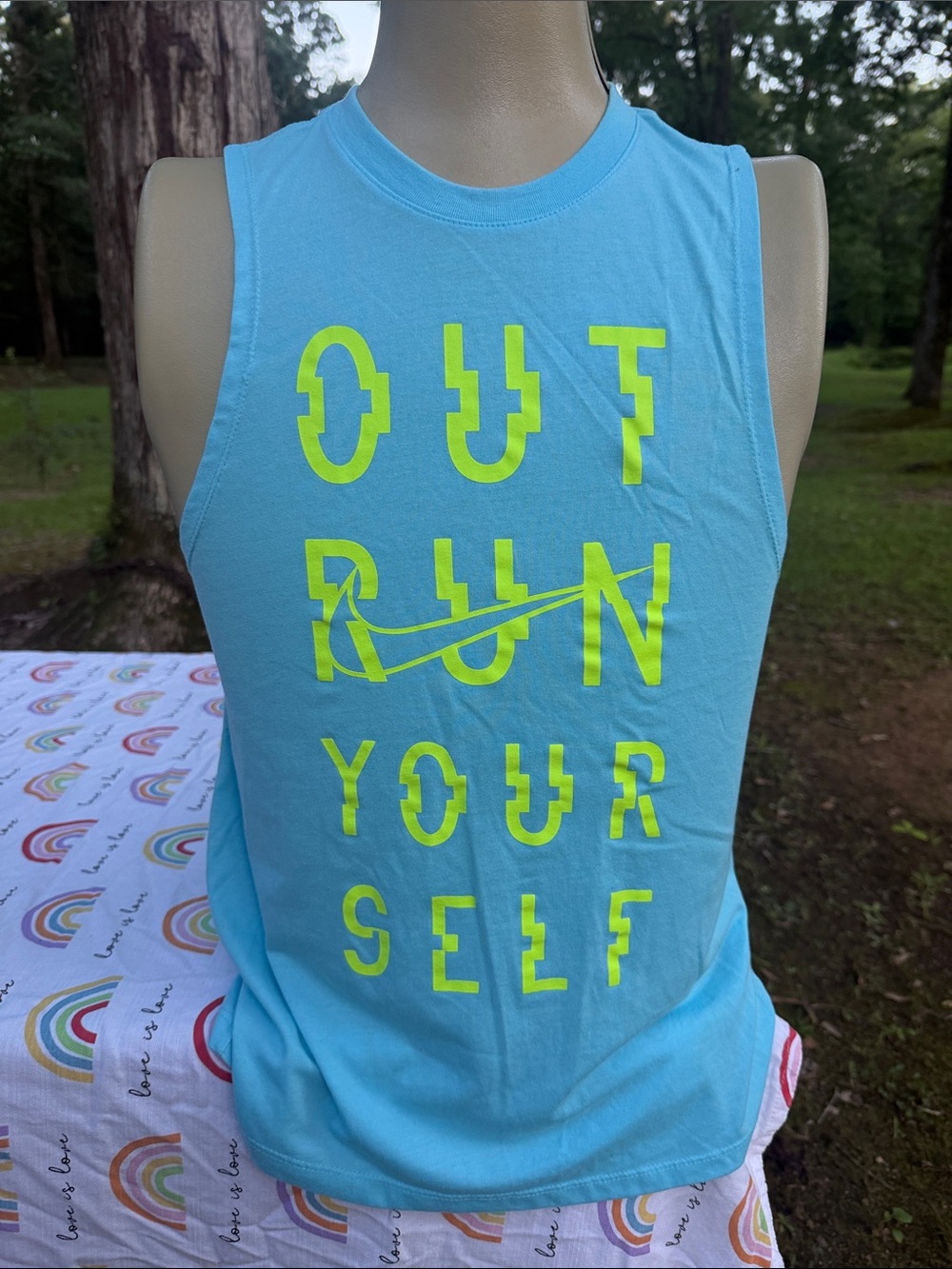 Nike Light Blue Tank with Neon Yellow Graphic